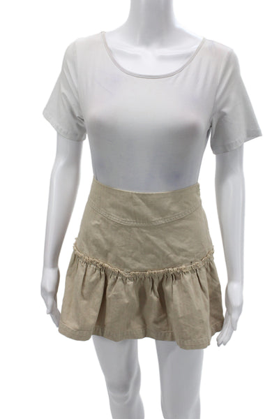 Free People Womens Boho Herringbone Lace Up Mini Skirt Beige 100% Cotton Size 0