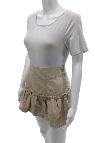 Free People Womens Boho Herringbone Lace Up Mini Skirt Beige 100% Cotton Size 0