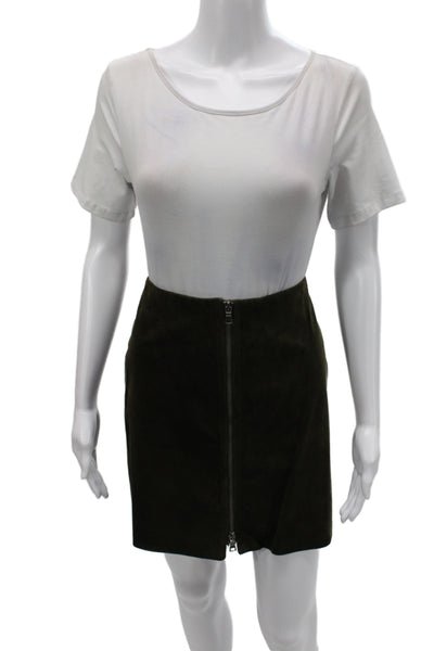 Jenne Maag Womens Suede Mini Skirt Green Zip Short Fall Size PP