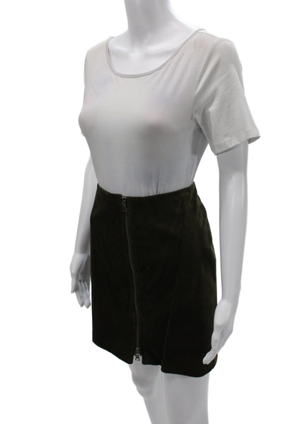 Jenne Maag Womens Suede Mini Skirt Green Zip Short Fall Size PP