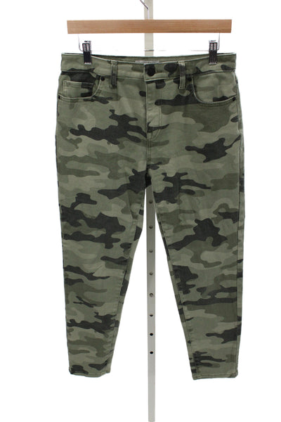 Nili Lotan Womens Cropped Camo Pants Green Cotton Button Size 6