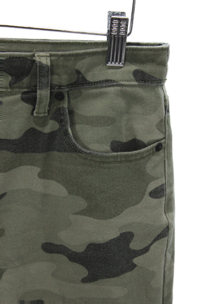 Nili Lotan Womens Cropped Camo Pants Green Cotton Button Size 6