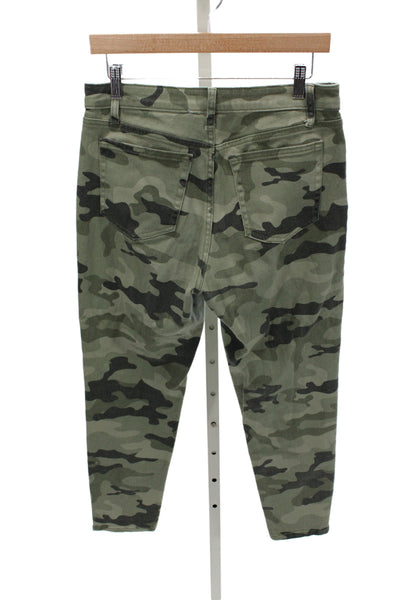 Nili Lotan Womens Cropped Camo Pants Green Cotton Button Size 6