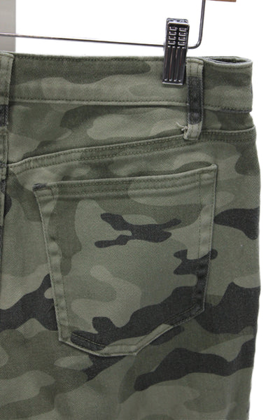 Nili Lotan Womens Cropped Camo Pants Green Cotton Button Size 6