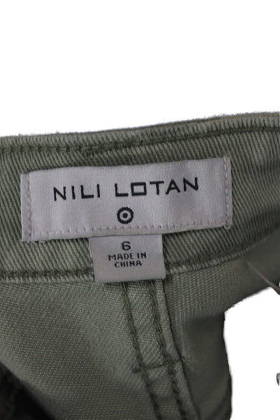 Nili Lotan Womens Cropped Camo Pants Green Cotton Button Size 6