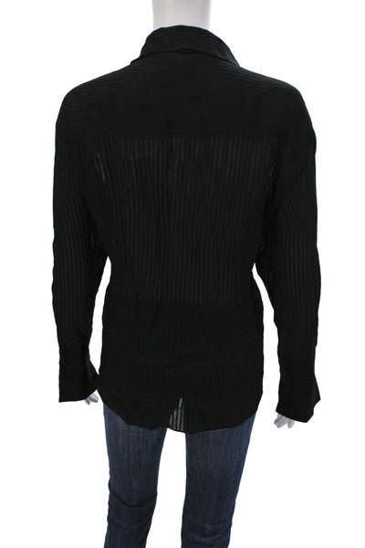 Zara Women Striped Collared Tunic Blouse Black Long Sleeve Size S