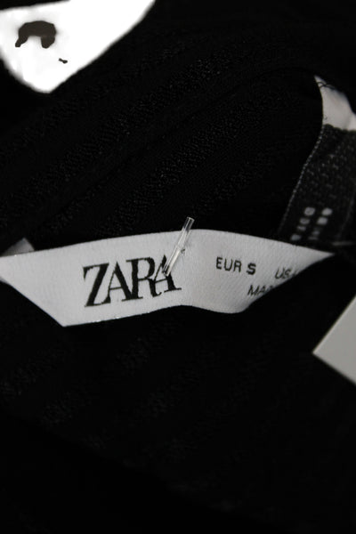 Zara Women Striped Collared Tunic Blouse Black Long Sleeve Size S