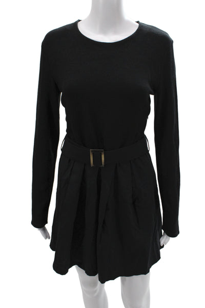 Zara Womens Fit & Flare Mini Dress Black Long Sleeve Round Neck Size L