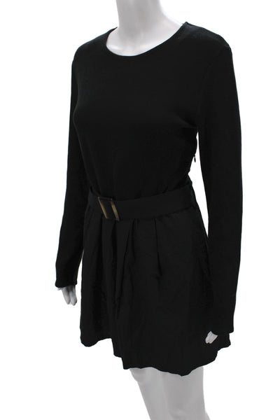 Zara Womens Fit & Flare Mini Dress Black Long Sleeve Round Neck Size L