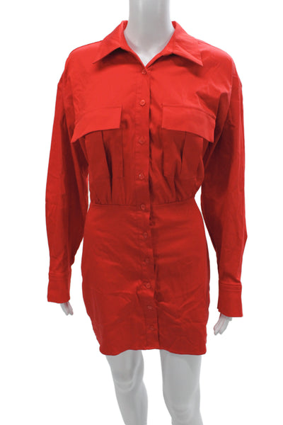 Zara Womens Red Collared Shirt Dress Long Sleeve Above Knee Size M