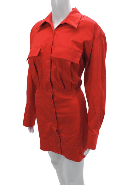 Zara Womens Red Collared Shirt Dress Long Sleeve Above Knee Size M
