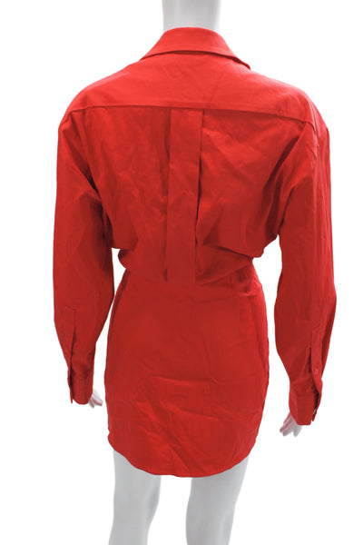 Zara Womens Red Collared Shirt Dress Long Sleeve Above Knee Size M