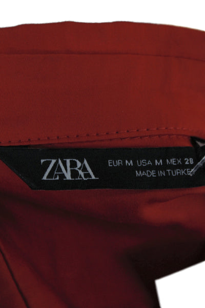 Zara Womens Red Collared Shirt Dress Long Sleeve Above Knee Size M
