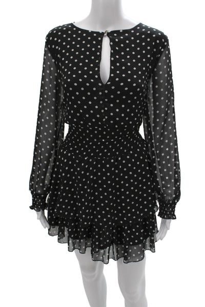 Zara Women Mini Polka Dot Black Long Sleeve Round Neck Dress Size L