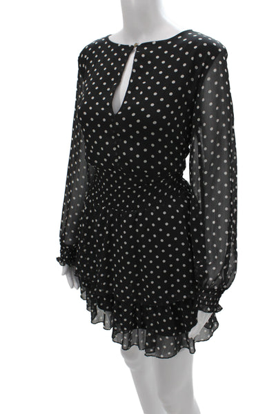 Zara Women Mini Polka Dot Black Long Sleeve Round Neck Dress Size L