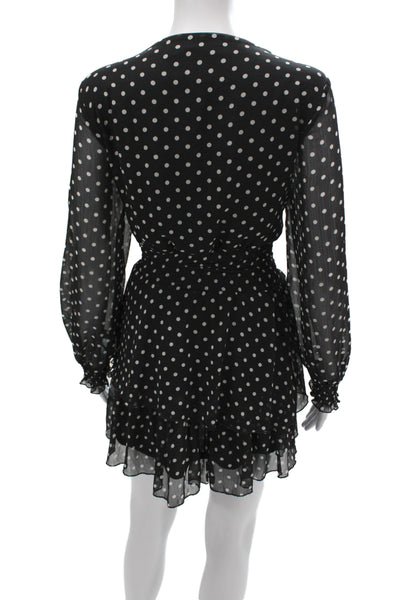 Zara Women Mini Polka Dot Black Long Sleeve Round Neck Dress Size L