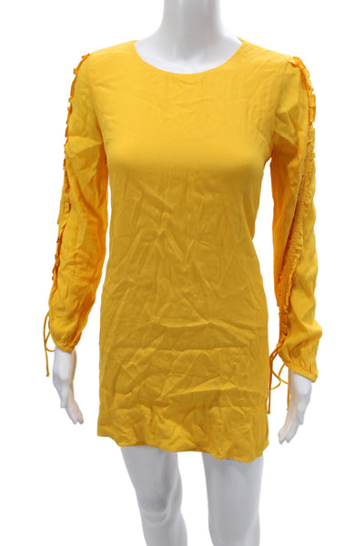 Zara Trafaluc Womens Mini Yellow Long Sleeve Round Neck Viscose Dress Size M