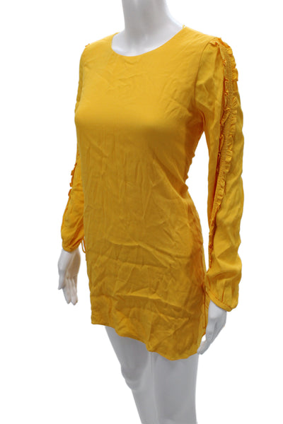 Zara Trafaluc Womens Mini Yellow Long Sleeve Round Neck Viscose Dress Size M