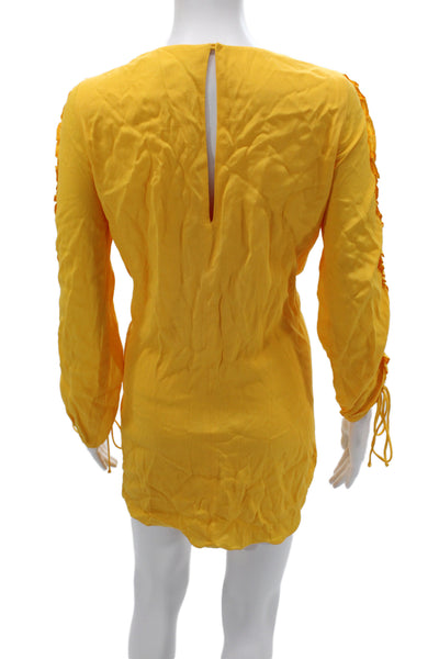 Zara Trafaluc Womens Mini Yellow Long Sleeve Round Neck Viscose Dress Size M