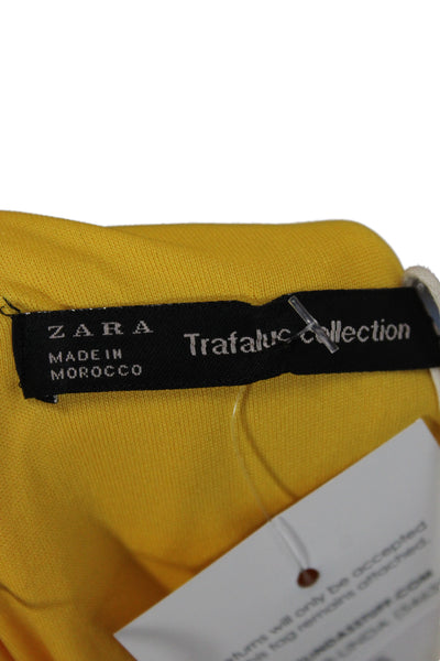 Zara Trafaluc Womens Mini Yellow Long Sleeve Round Neck Viscose Dress Size M