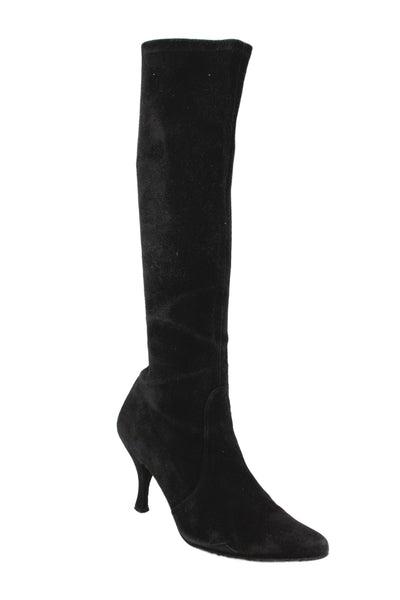 Stuart Weitzman Womens Suede Pull-On Knee High Boots Black Size 8.5