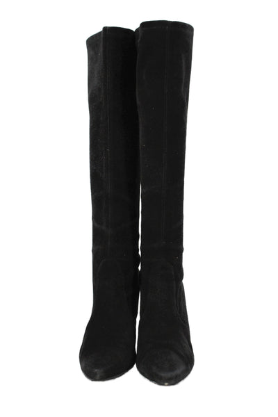 Stuart Weitzman Womens Suede Pull-On Knee High Boots Black Size 8.5
