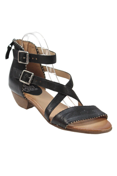 Miz Mooz Womens Leather Buckle Ankle Strap Sandals Black Size 9