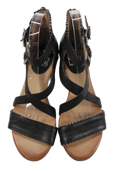 Miz Mooz Womens Leather Buckle Ankle Strap Sandals Black Size 9