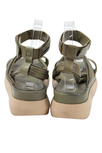 Miz Mooz Womens Leather Ankle Strap Sandals Olive Green Size 9