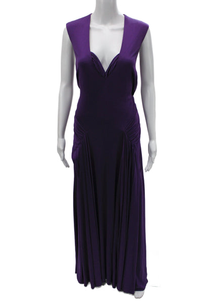Reem Acra Women Maxi Silk V-Neck Sleeveless Purple Dress Size 12