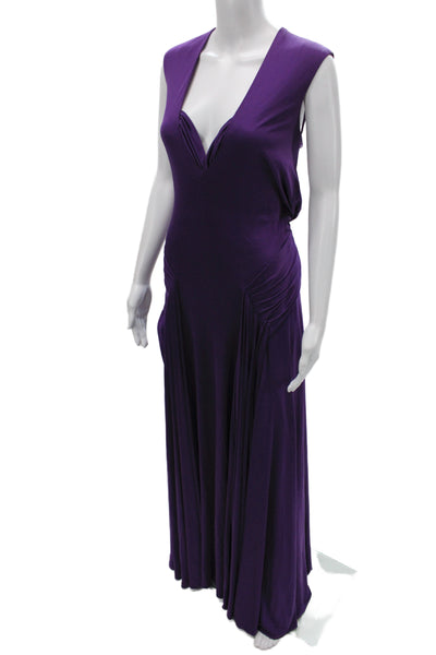Reem Acra Women Maxi Silk V-Neck Sleeveless Purple Dress Size 12