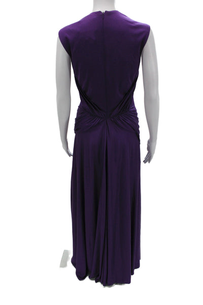 Reem Acra Women Maxi Silk V-Neck Sleeveless Purple Dress Size 12