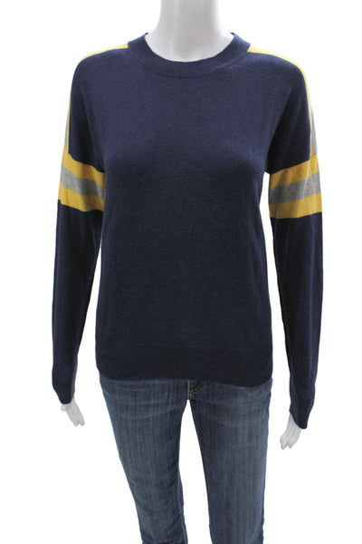 27 Miles Women Cashmere Striped Pullover Sweater Blue Crew Neck Size S