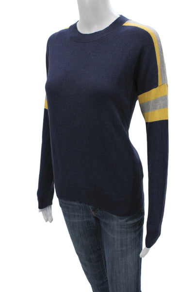 27 Miles Women Cashmere Striped Pullover Sweater Blue Crew Neck Size S
