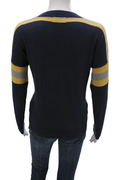 27 Miles Women Cashmere Striped Pullover Sweater Blue Crew Neck Size S