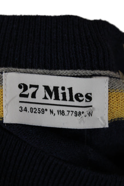27 Miles Women Cashmere Striped Pullover Sweater Blue Crew Neck Size S