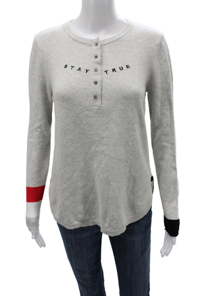 Lisa Todd Women Gray Striped Long Sleeve Henley Sweater 100% Cotton Size S