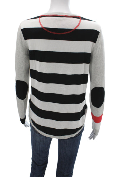 Lisa Todd Women Gray Striped Long Sleeve Henley Sweater 100% Cotton Size S