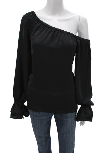 Ramy Brook Women Basic One Shoulder Long Sleeve Blouse Black Size XS