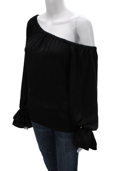 Ramy Brook Women Basic One Shoulder Long Sleeve Blouse Black Size XS