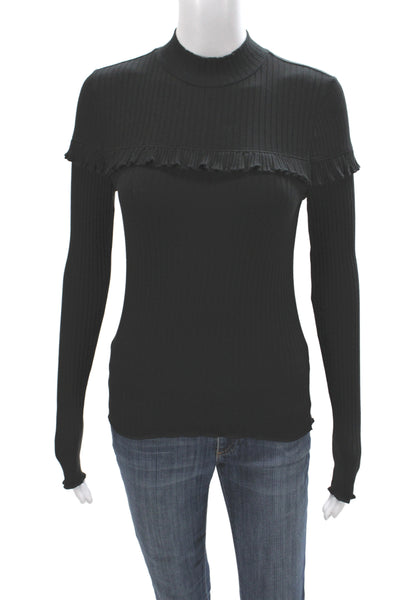 Goldie Women Black Mock Neck Long Sleeve Basic Blouse 95% Cotton Size S