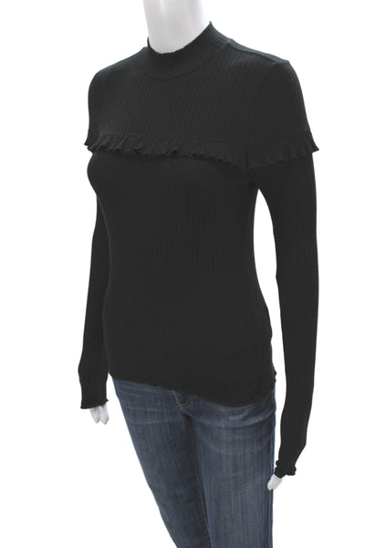 Goldie Women Black Mock Neck Long Sleeve Basic Blouse 95% Cotton Size S