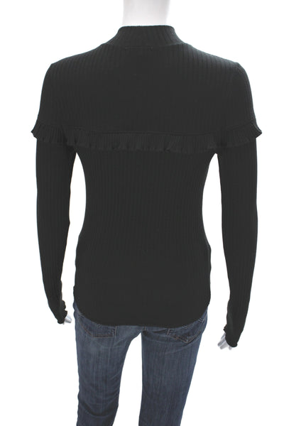 Goldie Women Black Mock Neck Long Sleeve Basic Blouse 95% Cotton Size S