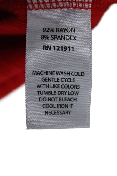 LNA Women Red Mock Neck Short Sleeve Basic T-Shirt Rayon Size S