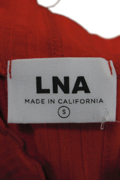 LNA Women Red Mock Neck Short Sleeve Basic T-Shirt Rayon Size S