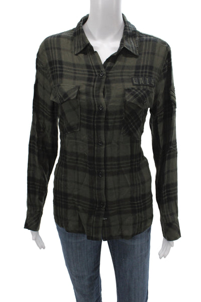 Rails Womens Collared Plaid Rayon Button Up Long Sleeve Top Green Size M