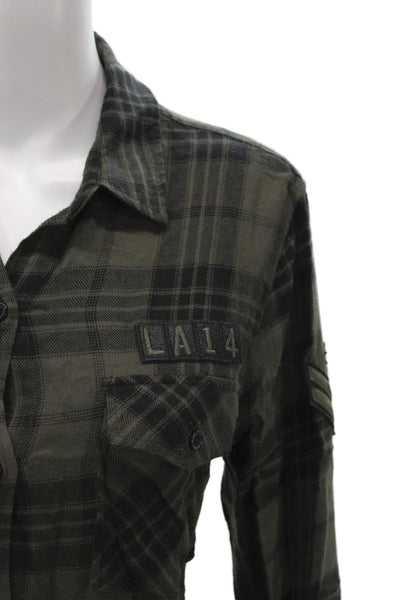 Rails Womens Collared Plaid Rayon Button Up Long Sleeve Top Green Size M