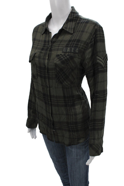 Rails Womens Collared Plaid Rayon Button Up Long Sleeve Top Green Size M