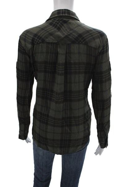 Rails Womens Collared Plaid Rayon Button Up Long Sleeve Top Green Size M