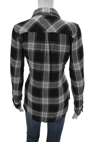 Rails Womens Black Plaid Collared Rayon Button-Up Long Sleeve Basic Top Size M